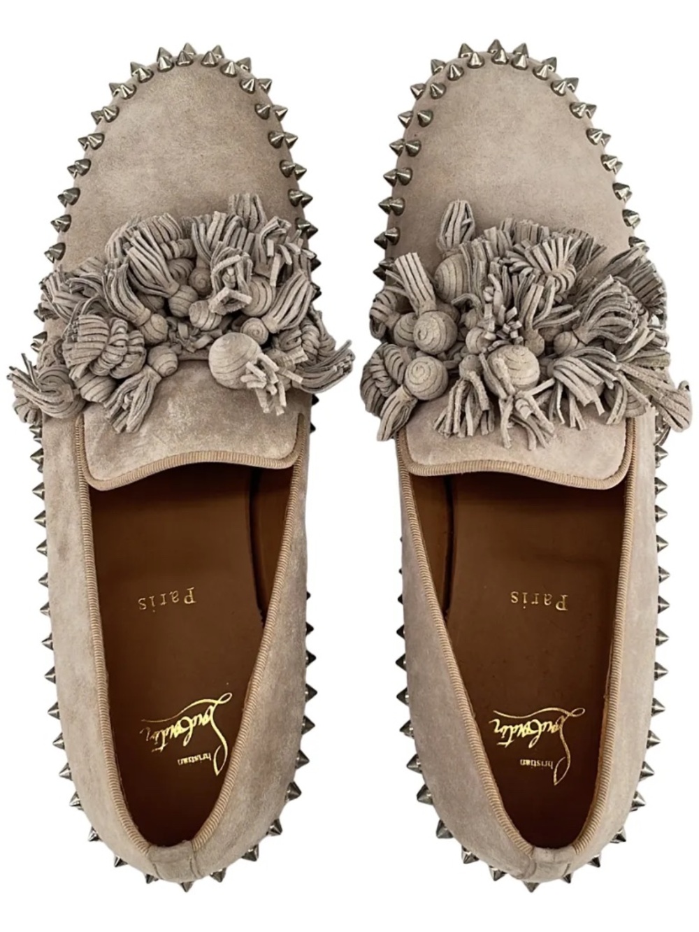 Christian Louboutin Tassel Spikes Flat Stone Suede Loafers Mens Sz 43 - Picture 4 of 8
